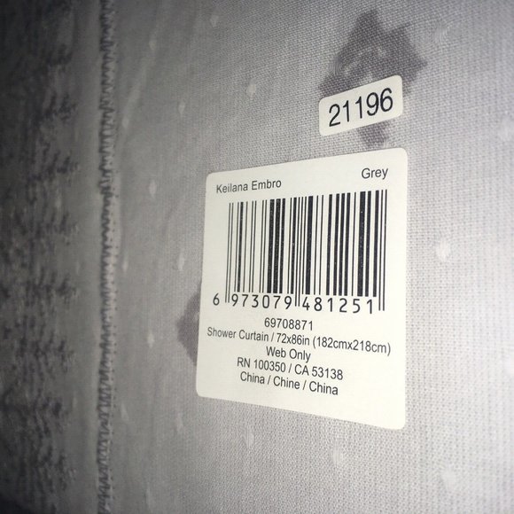 72"x86" LIGHT GRAY Wild Sage Keilana Cotton Fabric Shower Curtain w/ Embroidery - Picture 4 of 4